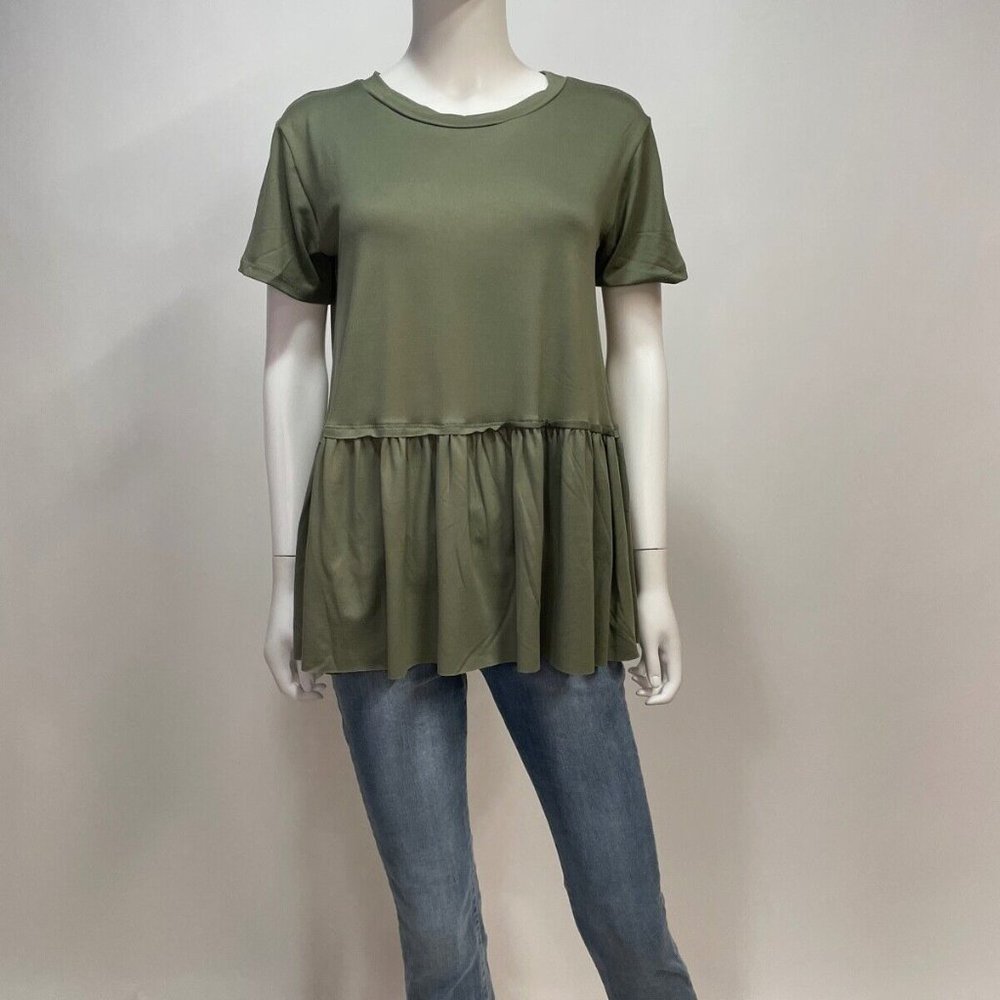 Entro Tier Detail Short Sleeve Army Round Top